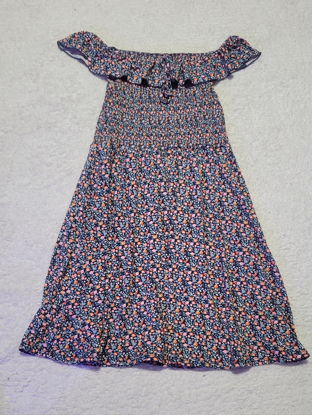 Almost Famous Navy Floral Off-Shoulder Midi Dress with Pink & White Blooms